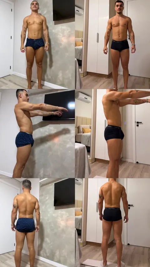 Antes e depois de aluno com treino de hipertrofia: mais definição no abdômen, ombros e costas